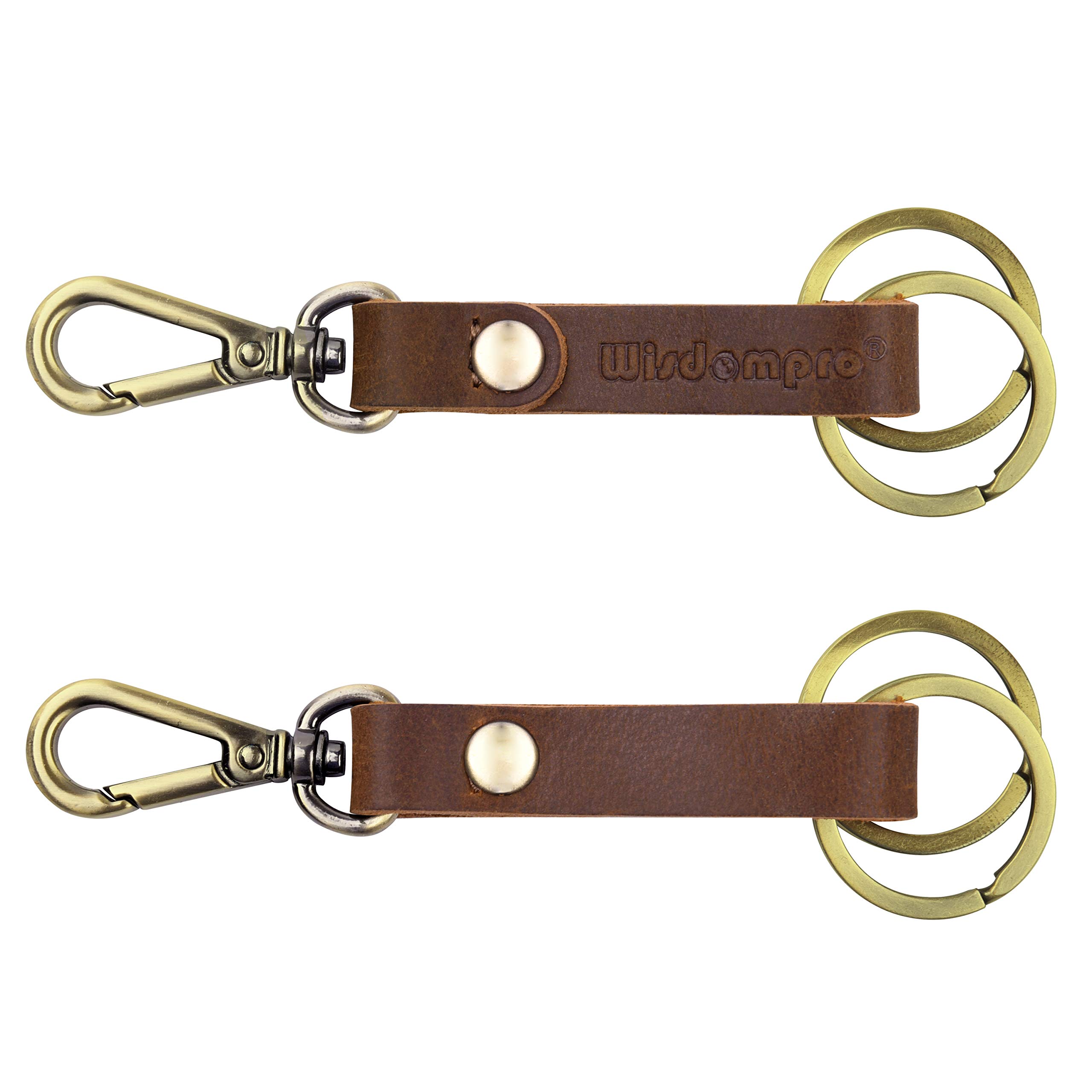 2 Pack Genuine Leather Keychain, Wisdompro Heavy Duty Key